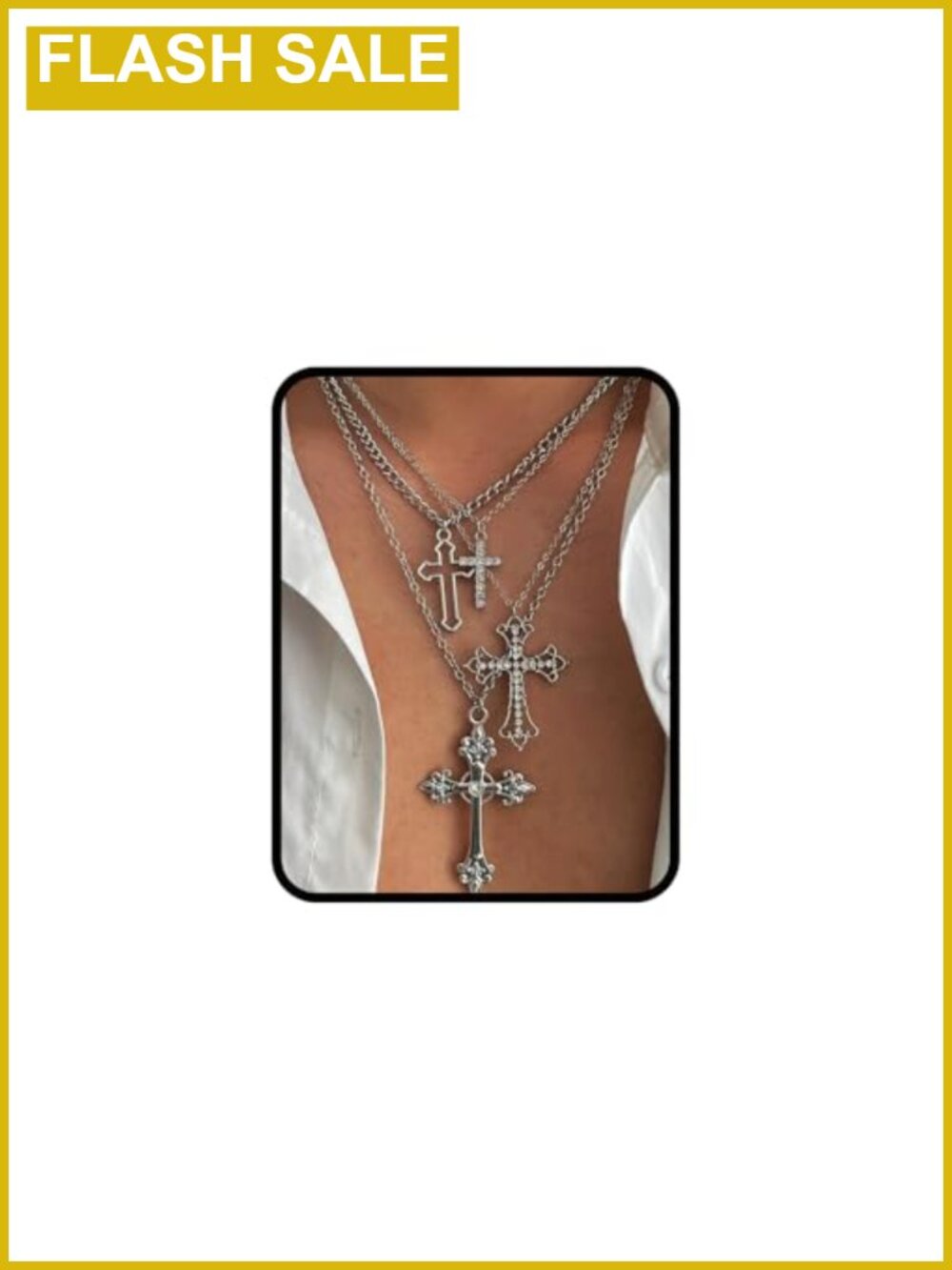 Layered Cross Necklace Set Multi Chain Cross Pendant Rhinestone Gothic